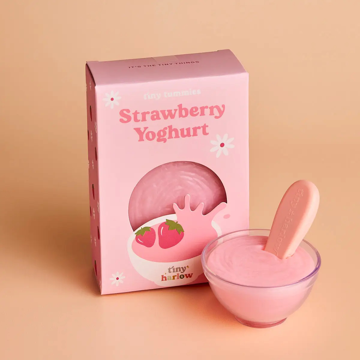 Tiny Harlow Tiny Tummies Strawberry Yoghurt with bowl and spoon for dolls