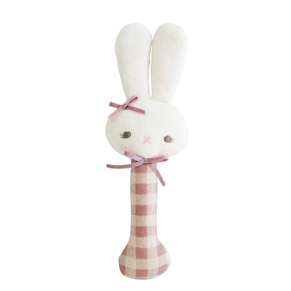 Bunny Stick Rattle Rose Check