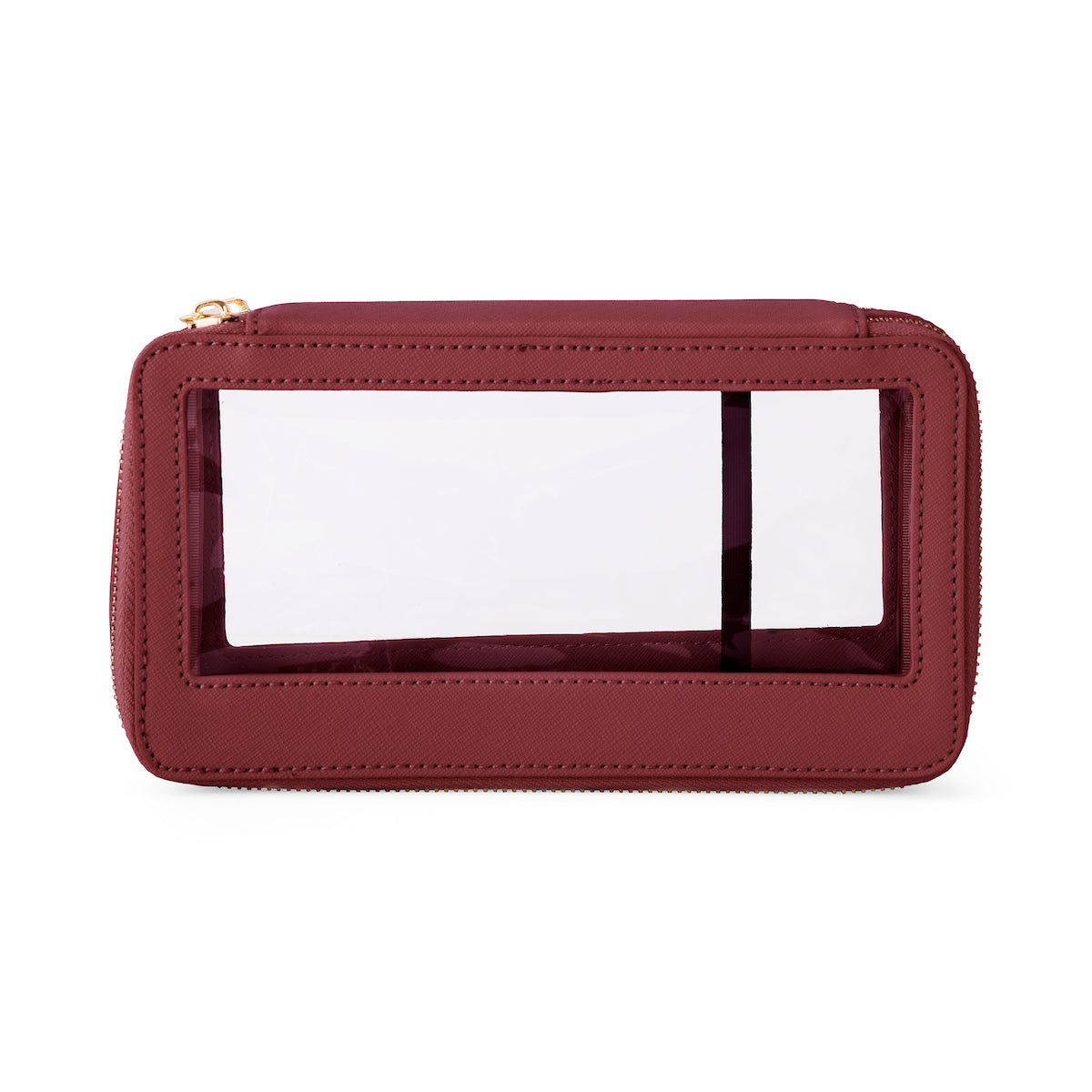 Double Layer Clear Cosmetic Bag - Burgandy