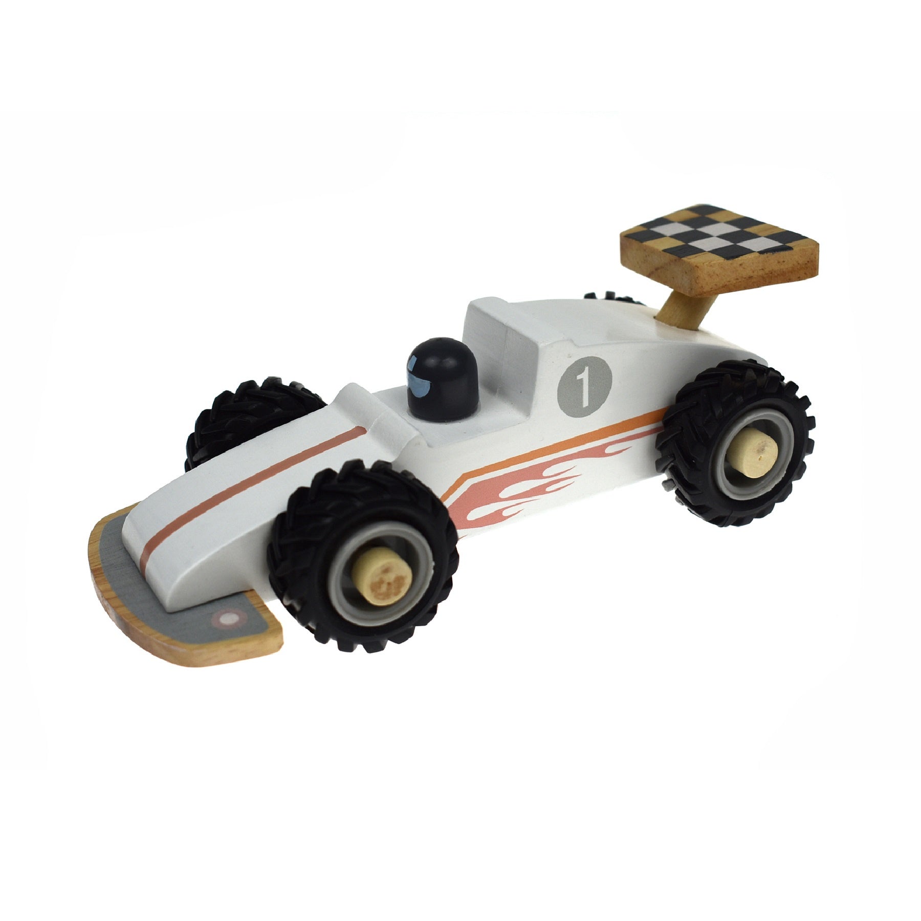 Wooden Racing Car in White