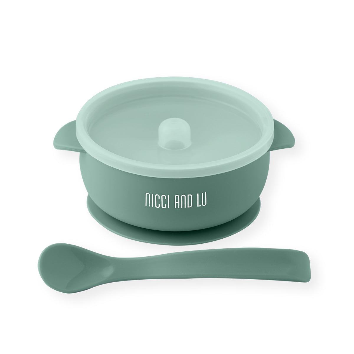 Silicone Suction Bowl and Spoon Set - Oil Green