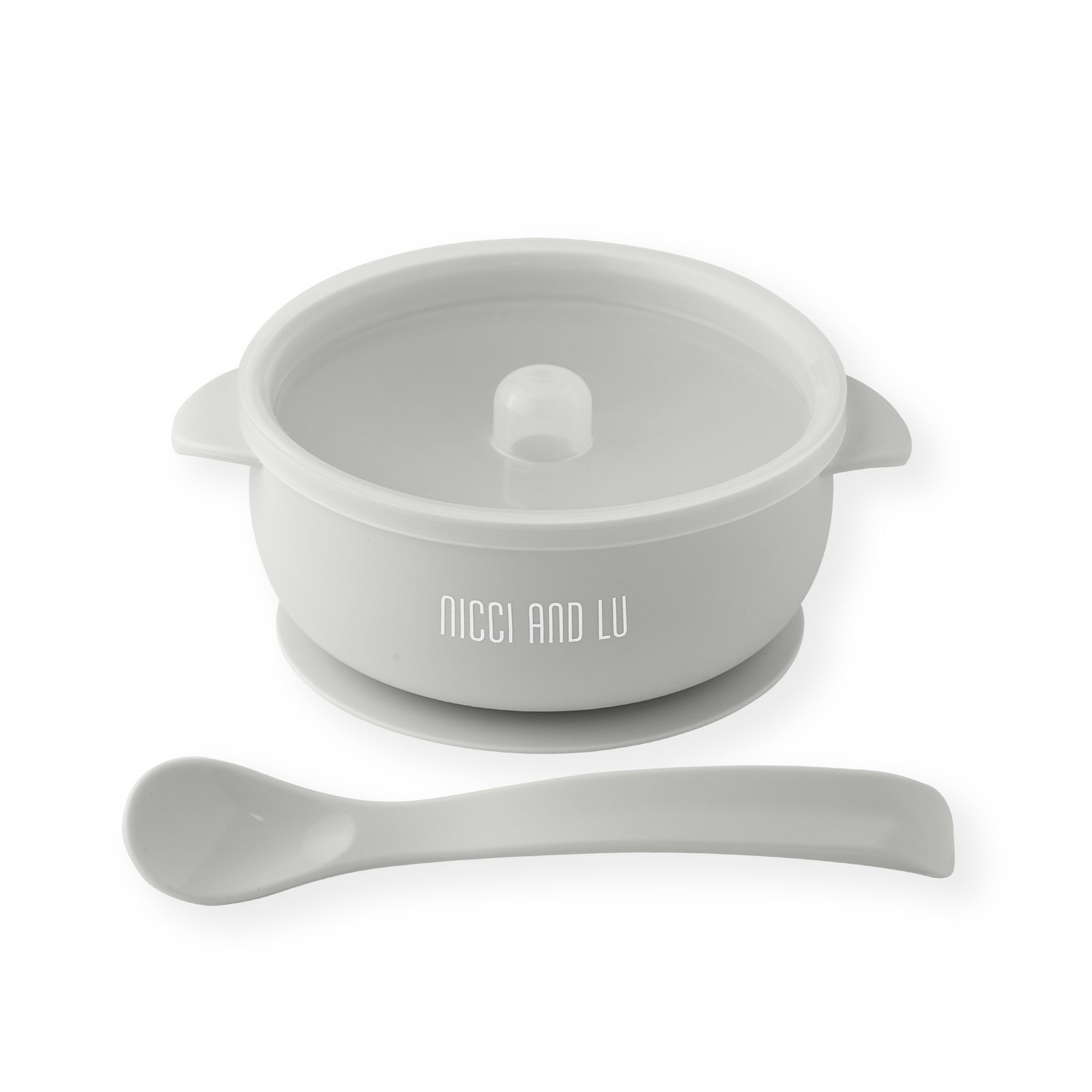 Silicone Suction Bowl and Spoon Set - Grey