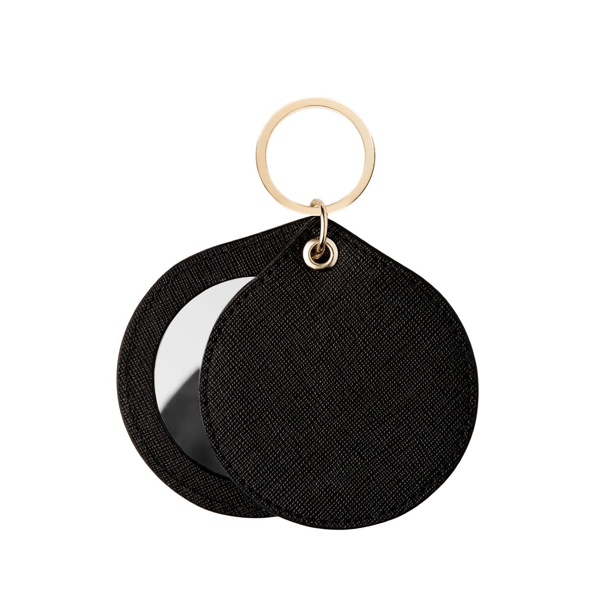Compact Mirror - Black Saffiano Leather