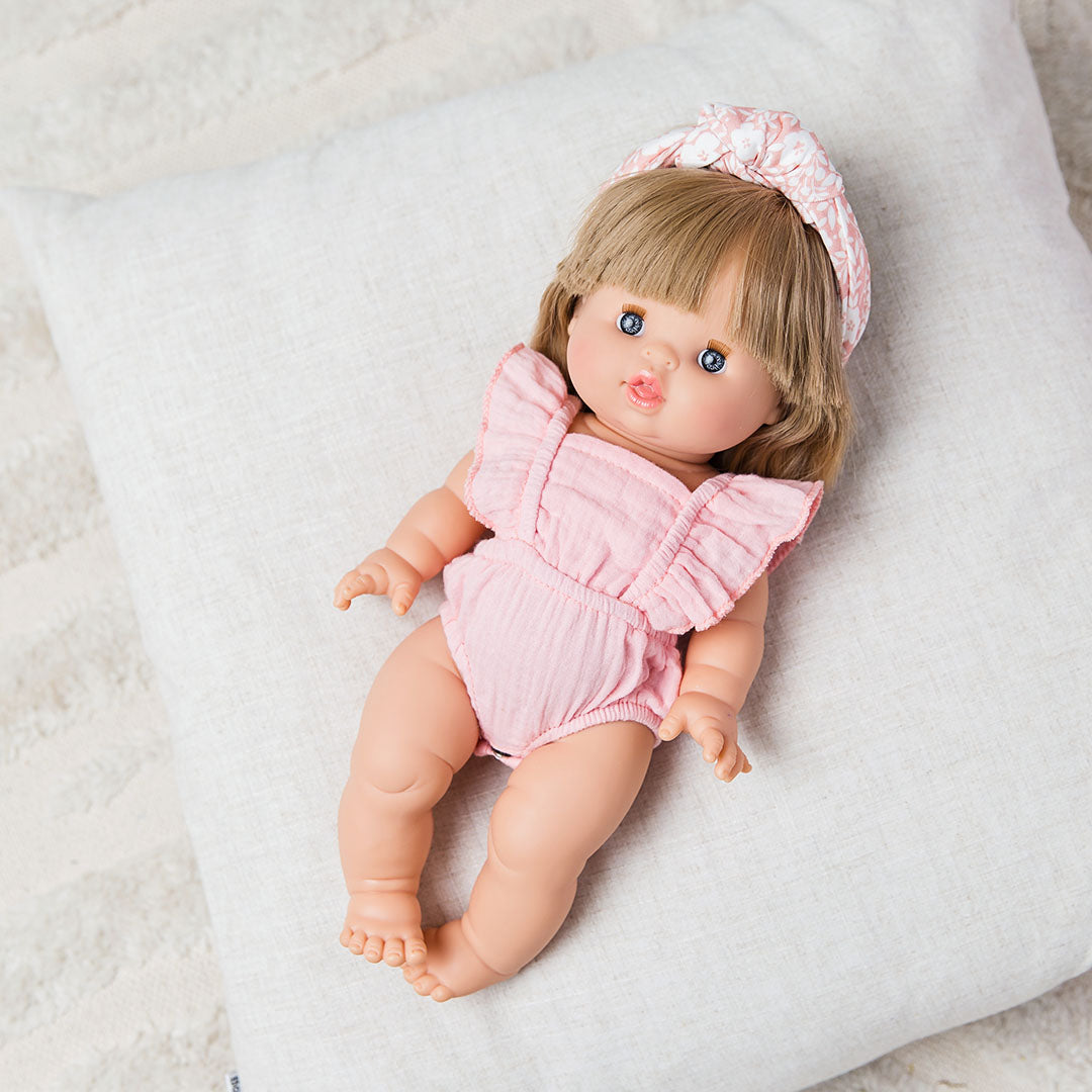 Doll Clothing - Emma Muslin Flutter Romper - Pink