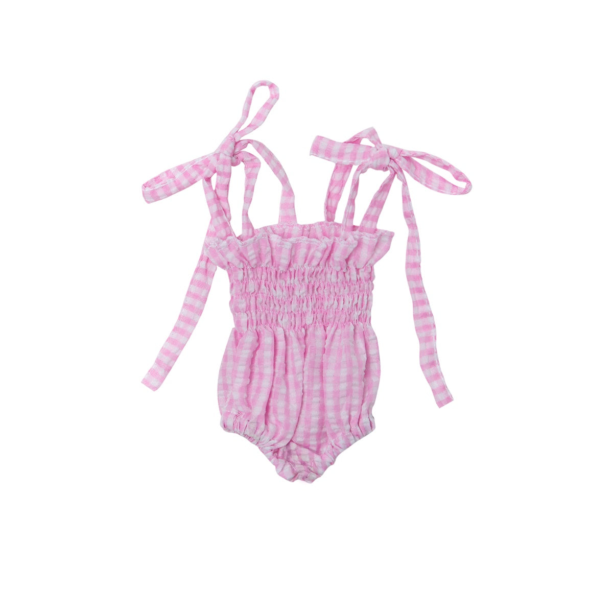 Doll Clothing - Olivia Smock Bubble Romper - Gingham Pink