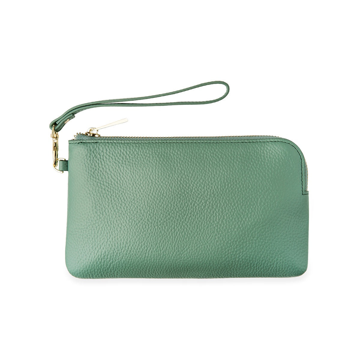 Medium Pebble Leather Clutch - Green