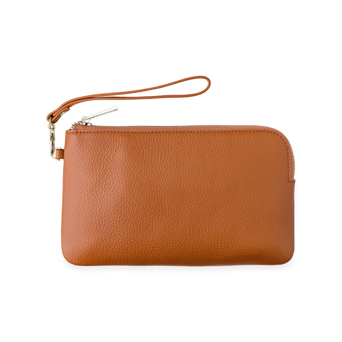 Medium Pebble Leather Clutch - Tan